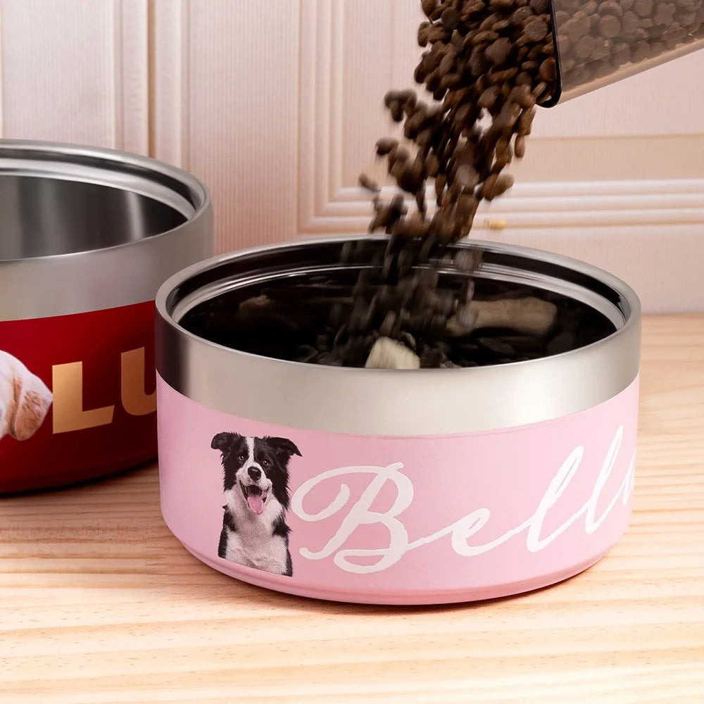 Gepersonaliseerde foto- en naam hondenkom, aangepaste roestvrijstalen huisdierensnoepjescontainer voor voedsel en water, voerkom voor puppycadeaus voor kleine, middelgrote/grote honden