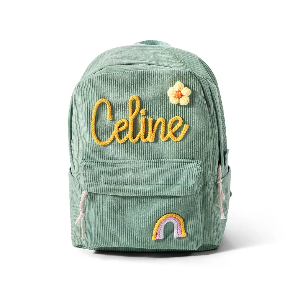 MY FIRST BRAIDED BACKPACK | Personalized Braided Flower Rainbow Name Corduroy Backpack, Custom Toddler School \ beach Bag