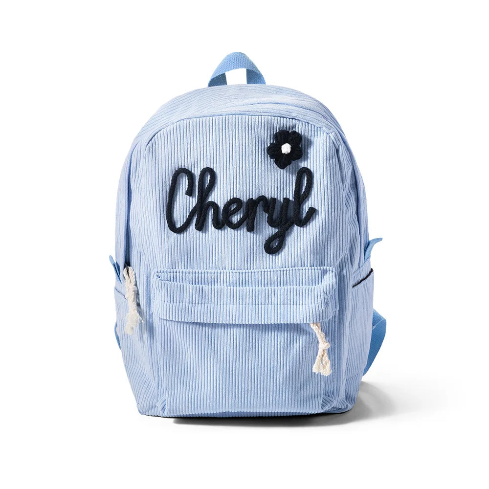 MY FIRST BRAIDED BACKPACK | Personalized Braided Flower Rainbow Name Corduroy Backpack, Custom Toddler School \ beach Bag