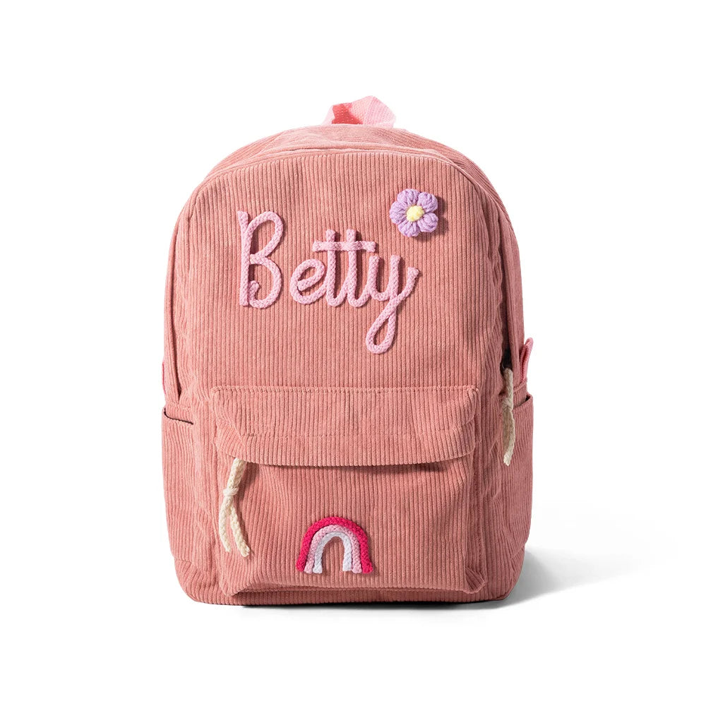MY FIRST BRAIDED BACKPACK | Personalized Braided Flower Rainbow Name Corduroy Backpack, Custom Toddler School \ beach Bag