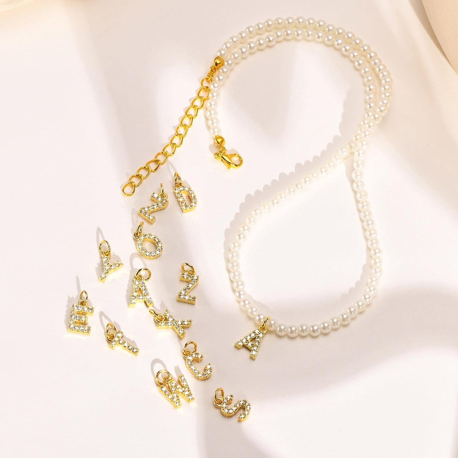 PERAL CHOKER LETTER | Personalized Initial Pearl Choker With Zircon Pendant Letter Charm