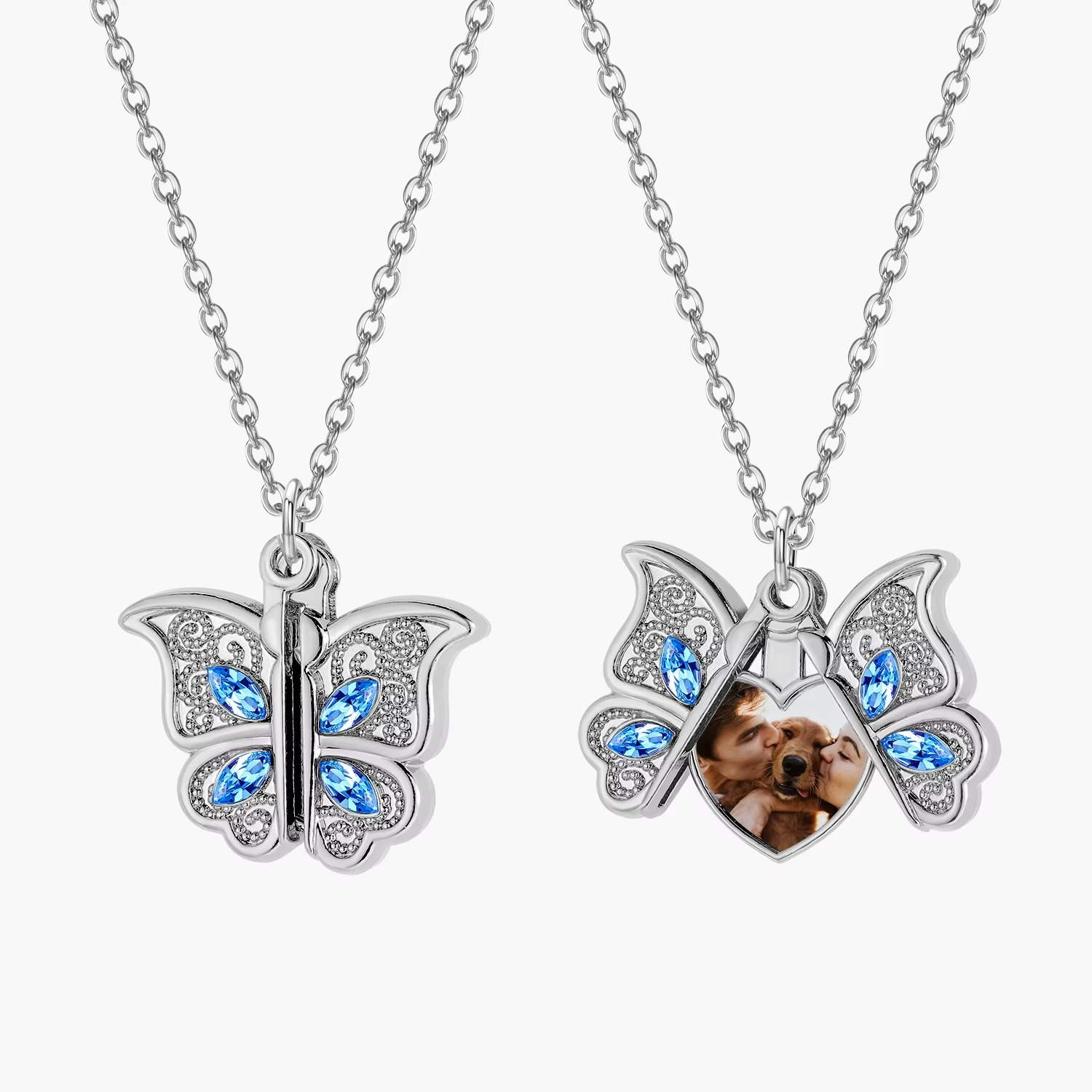 DAINTY BUTTERFLY &amp; PHOTO |Personalized Butterfly Locket Necklace with heart &amp; Photo