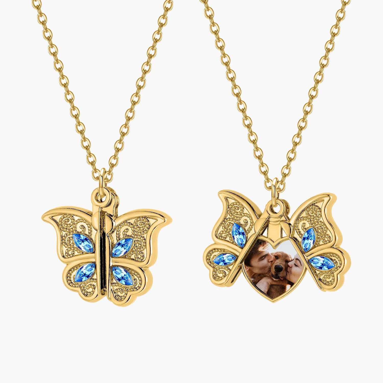 DAINTY BUTTERFLY &amp; PHOTO |Personalized Butterfly Locket Necklace with heart &amp; Photo