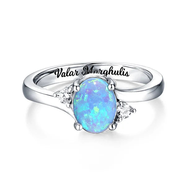 OPAL | Gegraveerde sterling zilveren blauwe ovale opaal ring