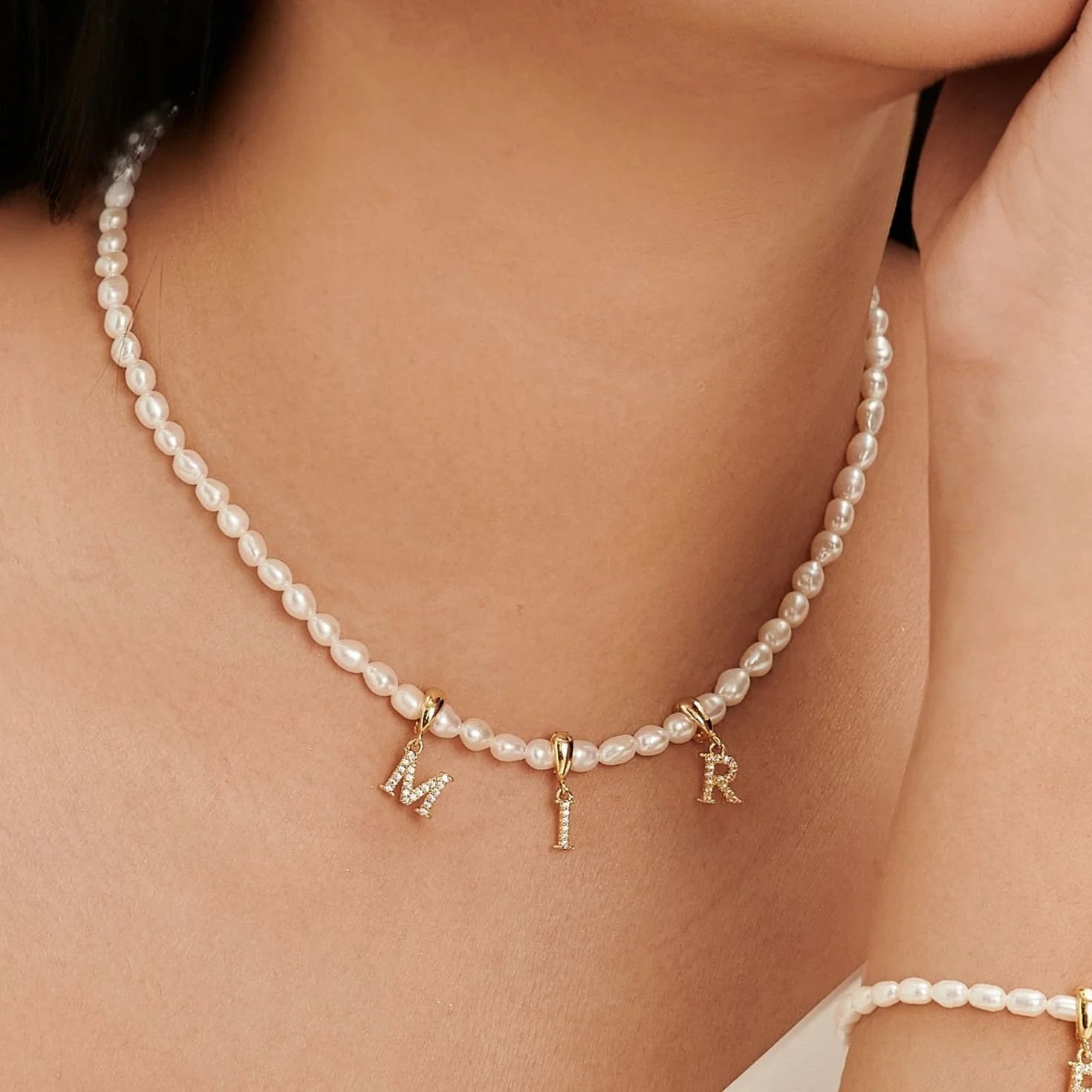 PERAL CHOKER LETTER | Personalized Initial Pearl Choker With Zircon Pendant Letter Charm