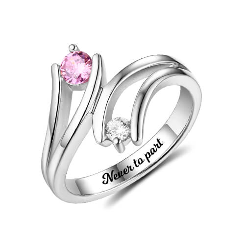 DOUBLE LOVE | Gepersonaliseerde gegraveerde dubbele geboortestenen ring sterling zilver