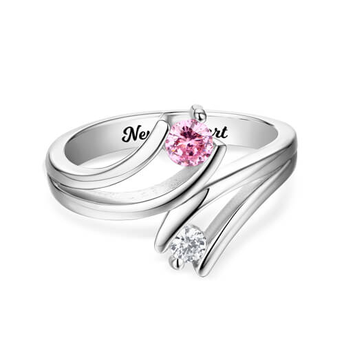 DOUBLE LOVE | Gepersonaliseerde gegraveerde dubbele geboortestenen ring sterling zilver