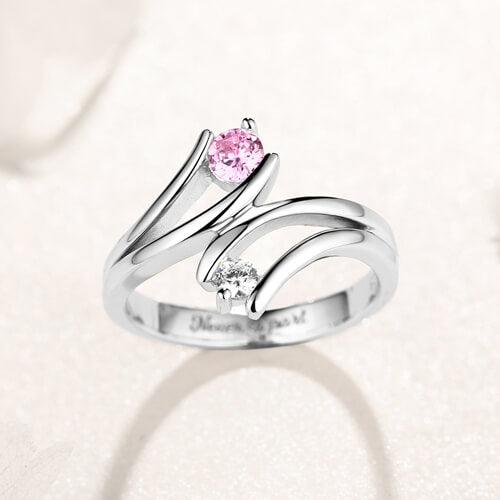 DOUBLE LOVE | Gepersonaliseerde gegraveerde dubbele geboortestenen ring sterling zilver