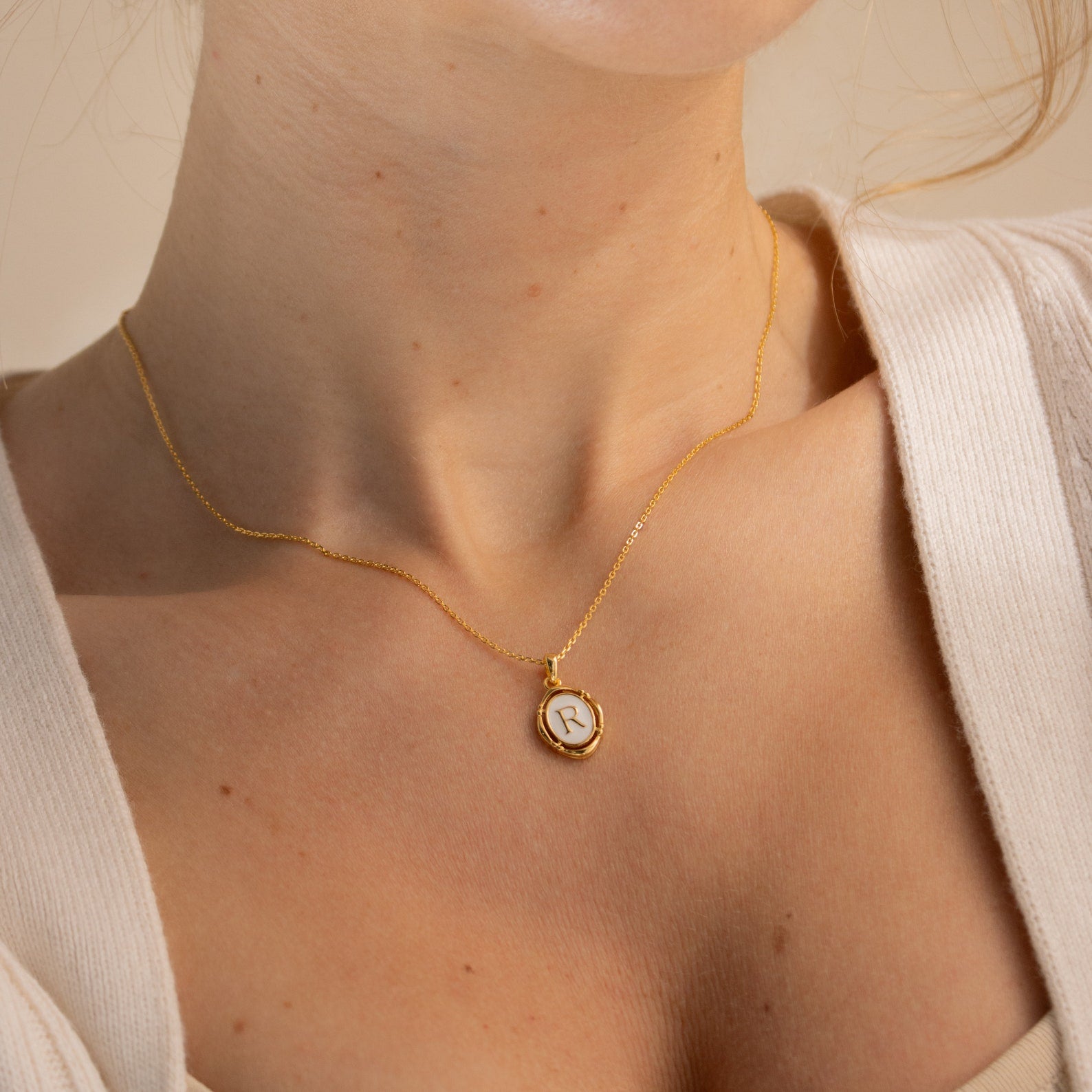 MINIMALIST ENAMEL |Charm, Initial Pendant, Oval Letter, Vintage Necklace