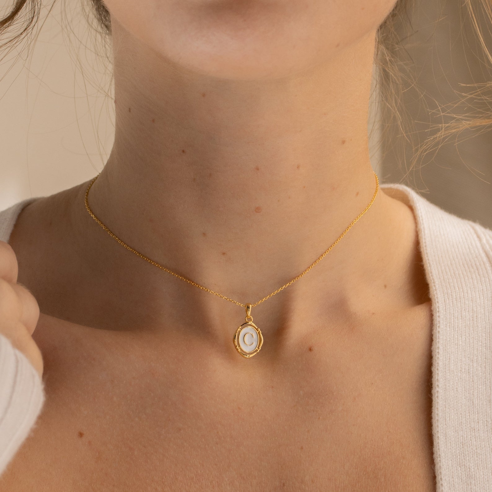 MINIMALIST ENAMEL |Charm, Initial Pendant, Oval Letter, Vintage Necklace