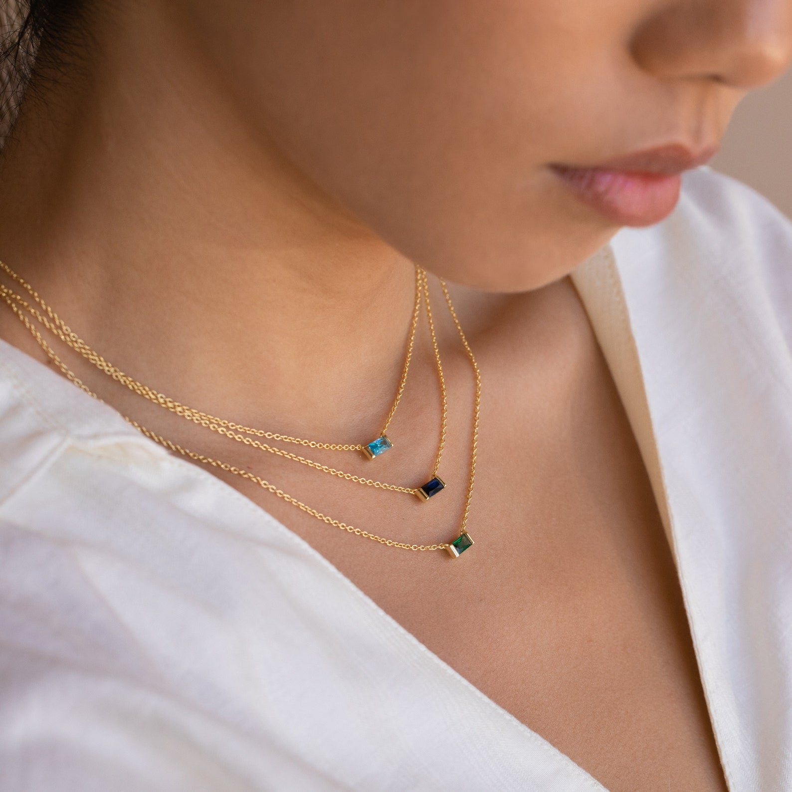DAINTY | Minimalistische Gepersonaliseerde 1-8 Baguette Geboortestenen Fijne Hanger Ketting