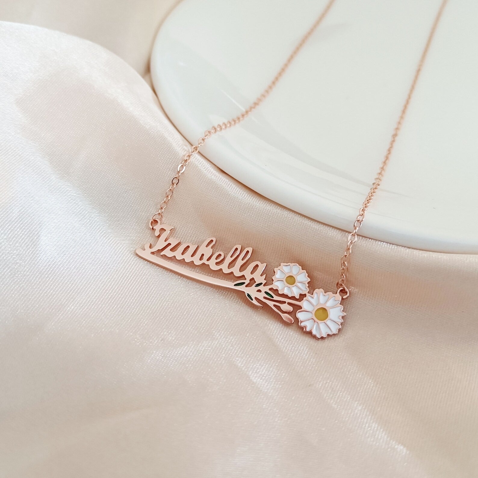 DAINTY FLOWER &amp; NAME | Personalized Name &amp; Birth Flower Necklace