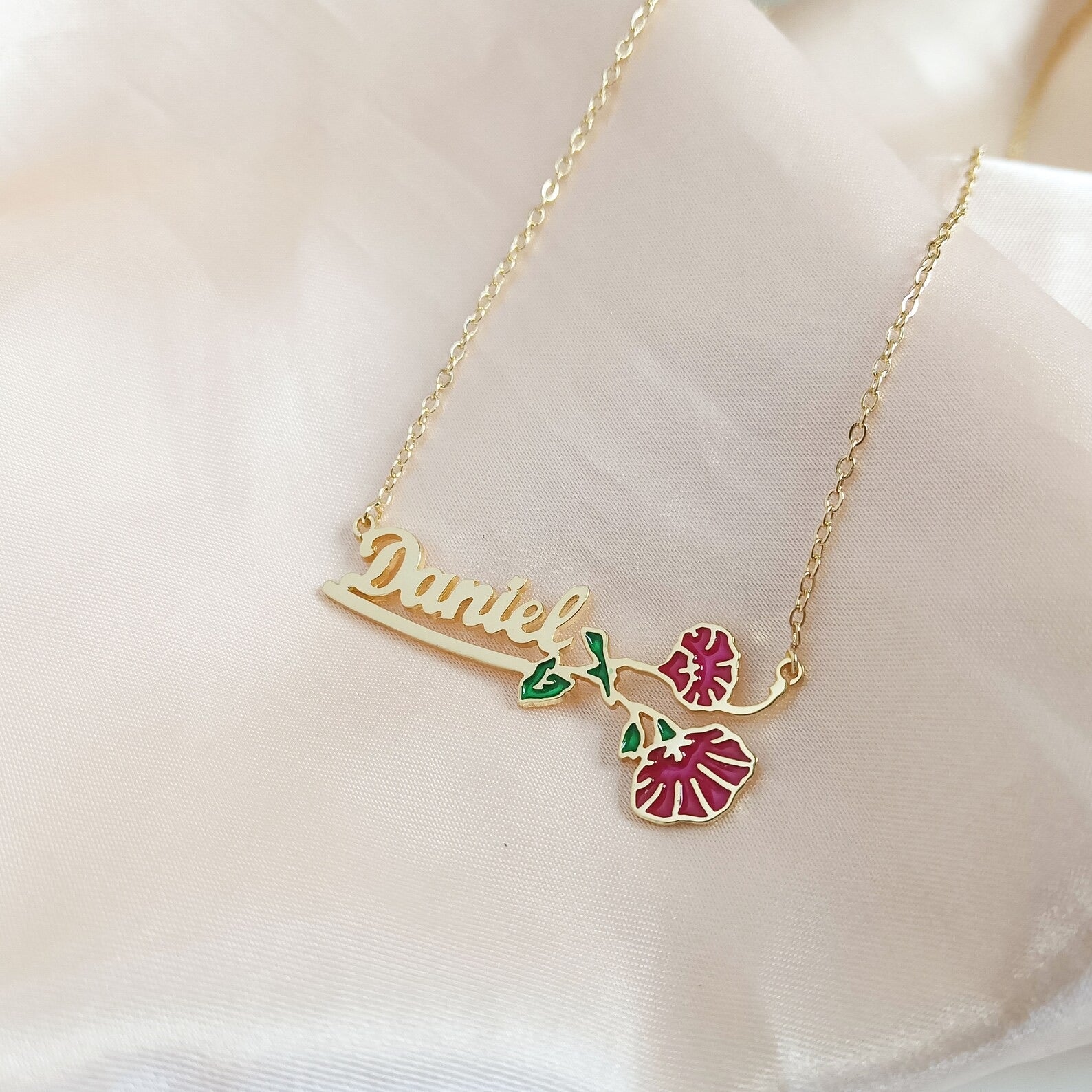 DAINTY FLOWER &amp; NAME | Personalized Name &amp; Birth Flower Necklace