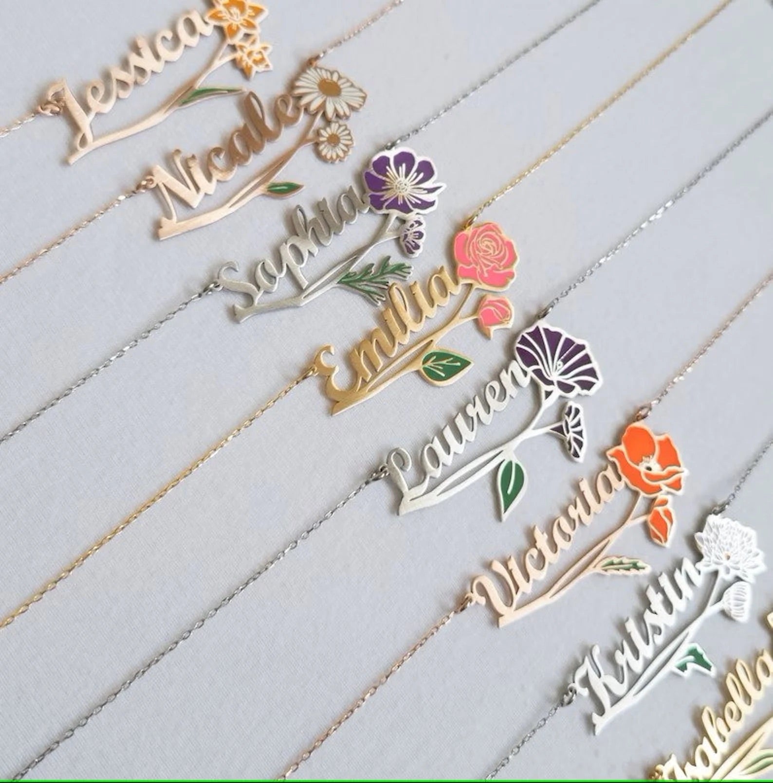 DAINTY FLOWER &amp; NAME | Personalized Name &amp; Birth Flower Necklace