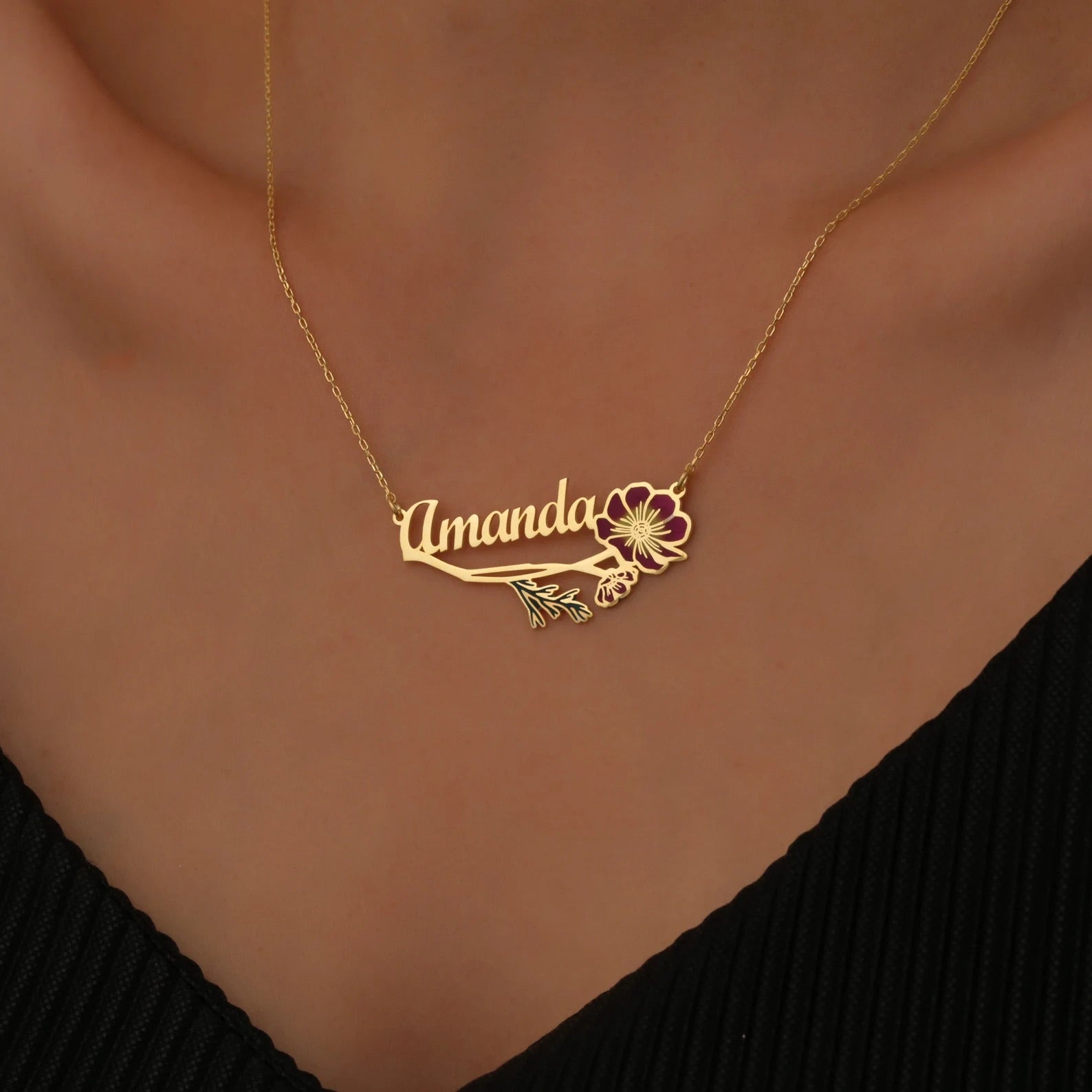 DAINTY FLOWER &amp; NAME | Personalized Name &amp; Birth Flower Necklace
