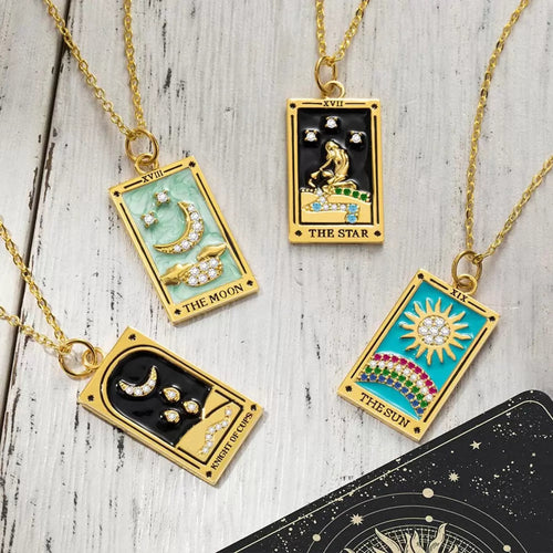 My Tarot Card Pendant necklace | Enamel Tarot Necklace, Rectangular Celestial Tarot Sign Necklace, Handmade Astrology Necklace