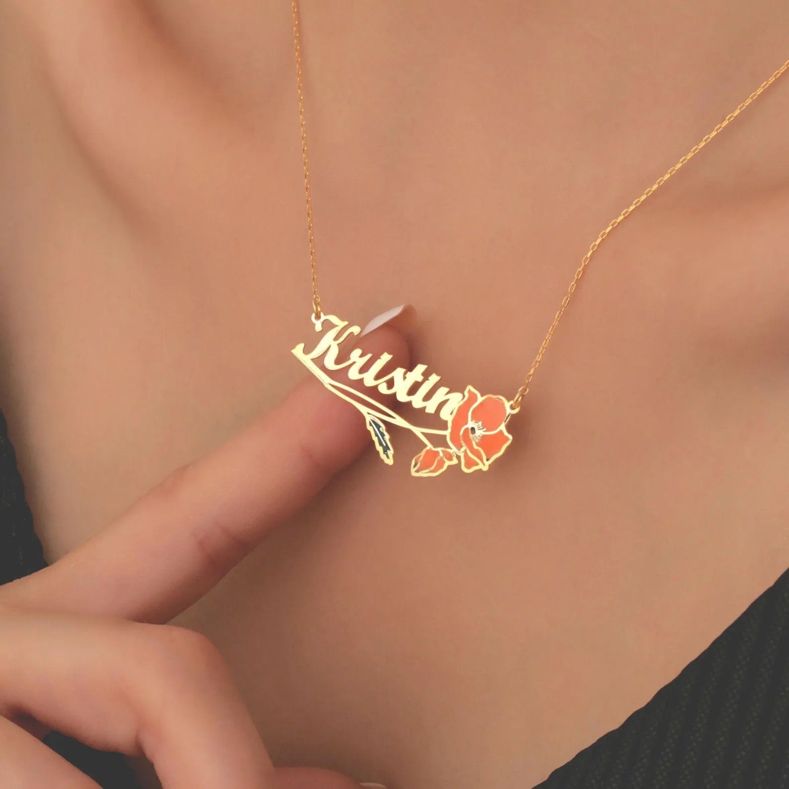 DAINTY FLOWER &amp; NAME | Personalized Name &amp; Birth Flower Necklace