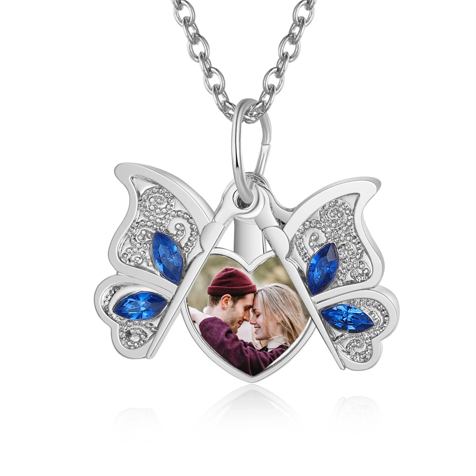 DAINTY BUTTERFLY &amp; PHOTO |Personalized Butterfly Locket Necklace with heart &amp; Photo