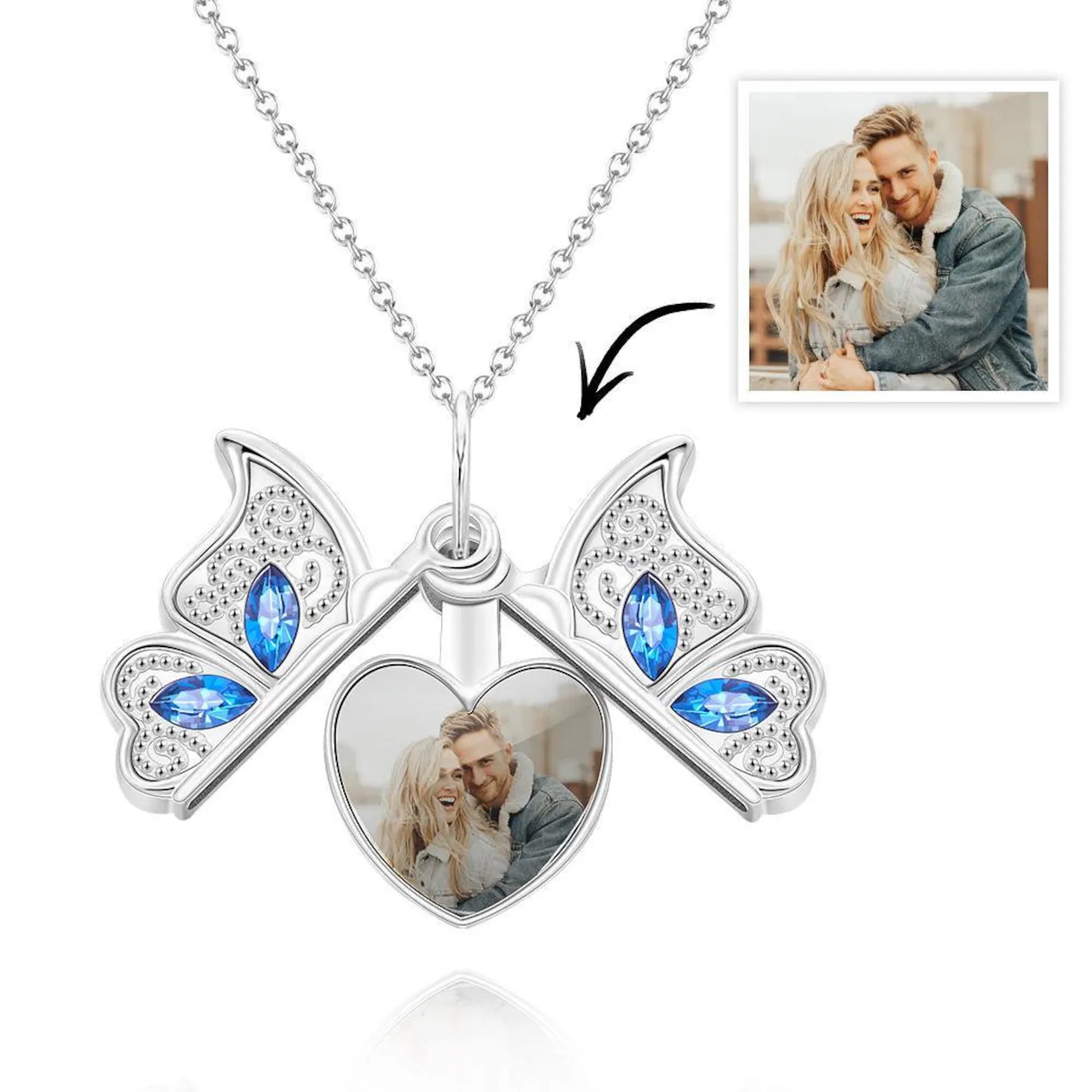 DAINTY BUTTERFLY &amp; PHOTO |Personalized Butterfly Locket Necklace with heart &amp; Photo